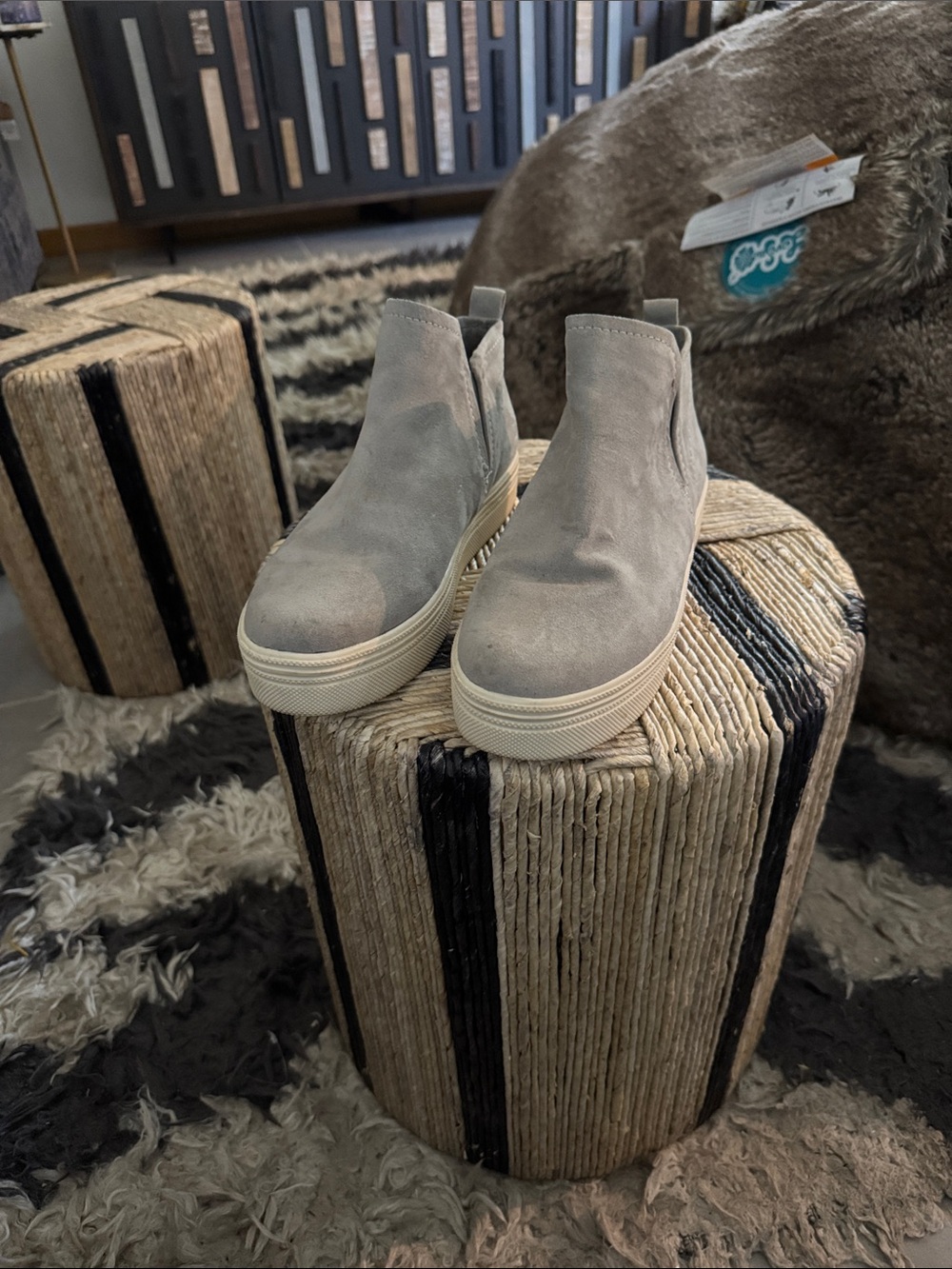 DV by Dolce Vita Light Gray Suede Slip-On Platform Mules
